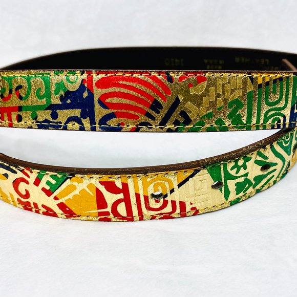 Vintage Metallic Gold Leather Belt w/Print - Picture 3 of 6